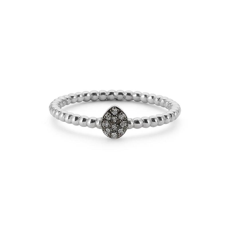 Minimal Teardrop Pave Diamond Ring