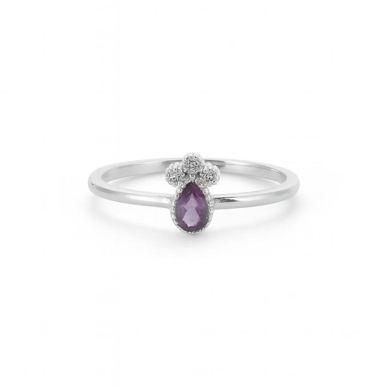 Amethyst Teardrop & Diamond Accent Ring