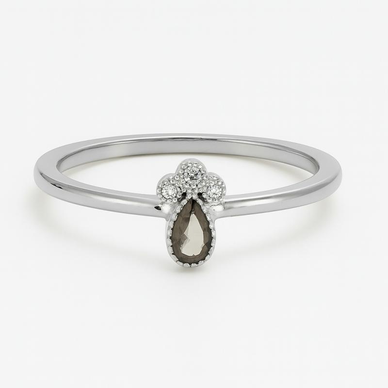 Smoky Quartz Teardrop & Diamond Accent Ring