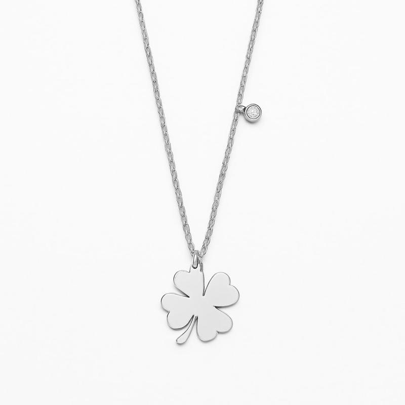 Minimal Diamond Clover Pendant Necklace