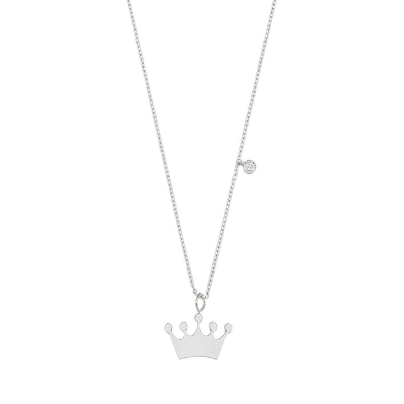 Minimal Diamond Crown Pendant Necklace