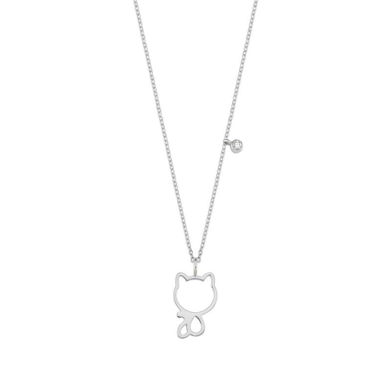 Minimal Diamond Cat Pendant Necklace