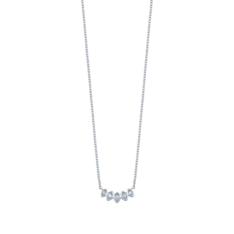 Leaf Motif Five-Stone Diamond Pendant Necklace