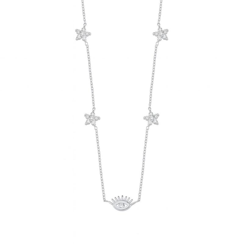 Diamond Eye & Stars Pendant Necklace