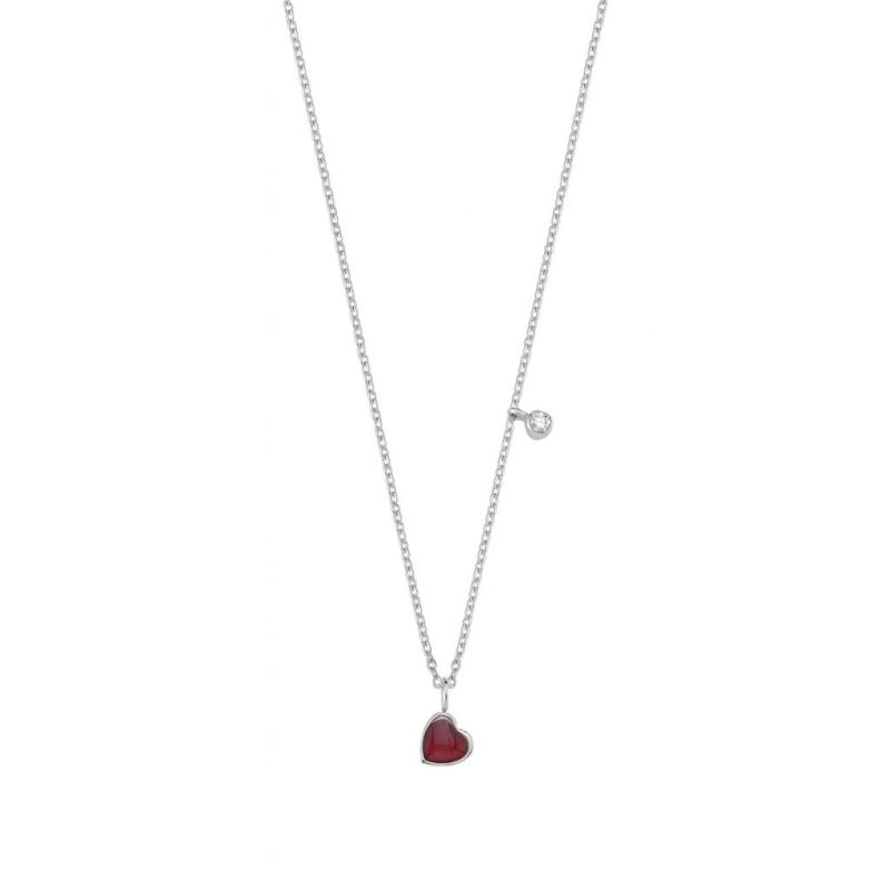 Red Enamel Heart & Diamond Pendant Necklace