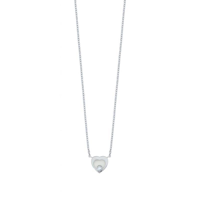 White Enamel Heart & Diamond Pendant Necklace