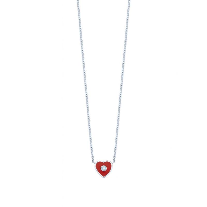 Red Enamel Heart with Diamond Pendant Necklace