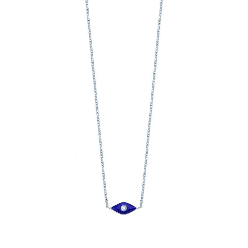 Purple Enamel Eye & Diamond Pendant Necklace