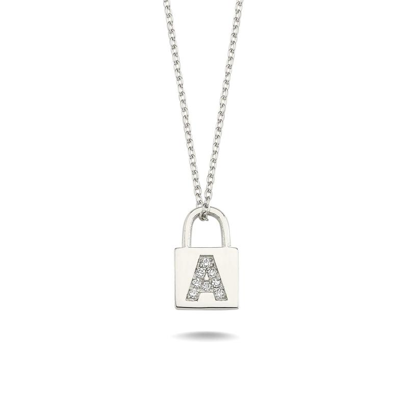 Diamond Lock Letter "A" Pendant Necklace
