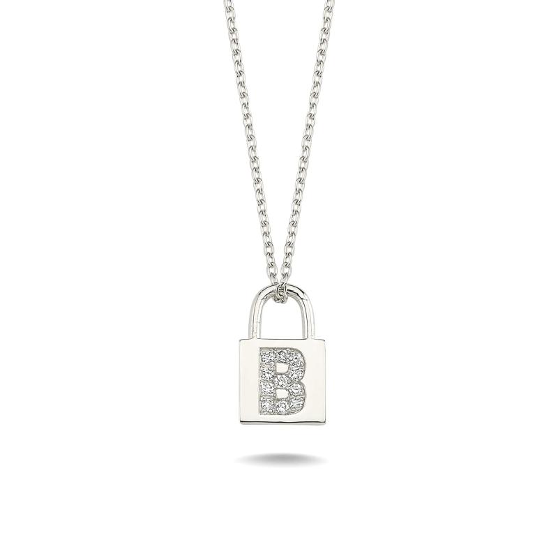 Diamond Lock Letter "B" Pendant Necklace