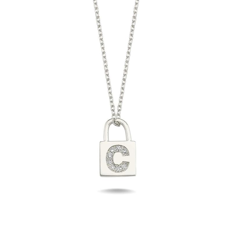 Diamond Lock Letter "C" Pendant Necklace
