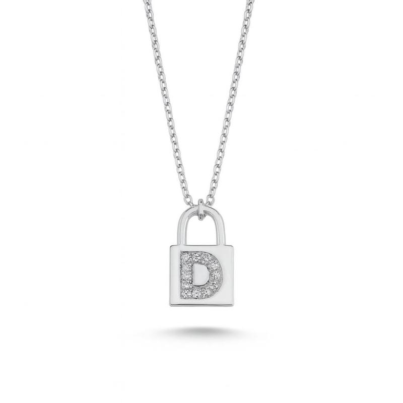 Diamond Lock Letter "D" Pendant Necklace