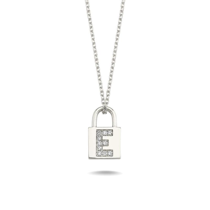 Diamond Lock Letter "E" Pendant Necklace
