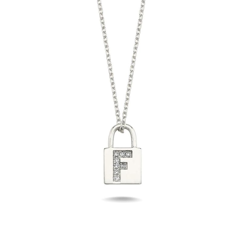 Diamond Lock Letter "F" Pendant Necklace