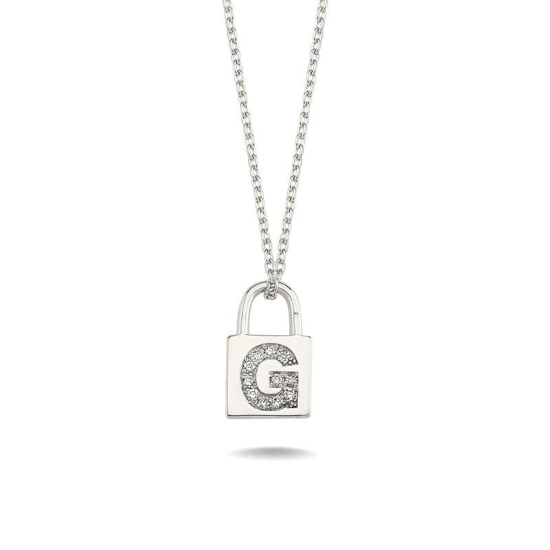 Diamond Lock Letter "G" Pendant Necklace