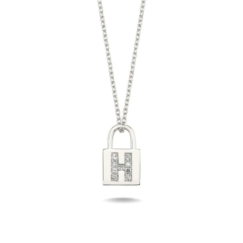 Diamond Lock Letter "H" Pendant Necklace