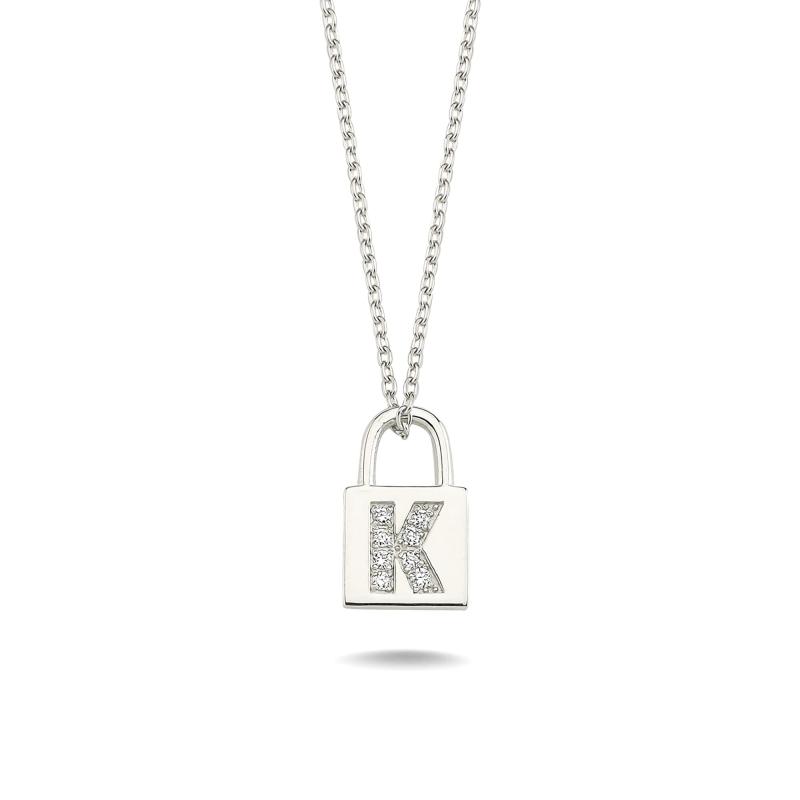 Diamond Lock Letter "K" Pendant Necklace