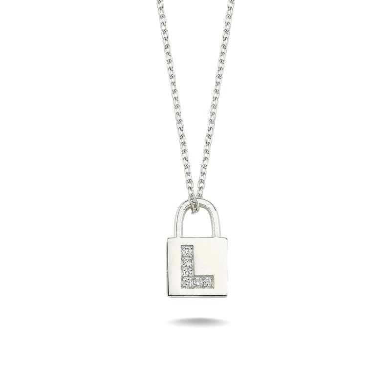 Diamond Lock Letter "L" Pendant Necklace