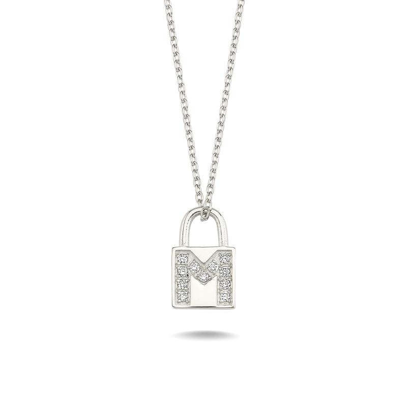 Diamond Lock Letter "M" Pendant Necklace