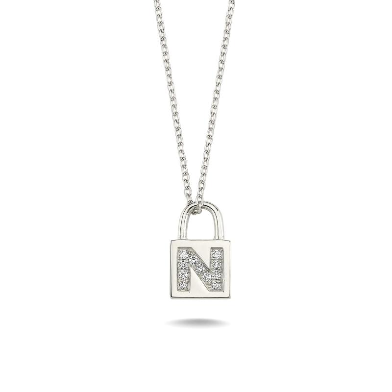 Diamond Lock Letter "N" Pendant Necklace
