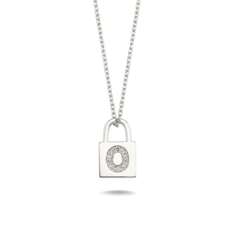 Diamond Lock Letter "O" Pendant Necklace