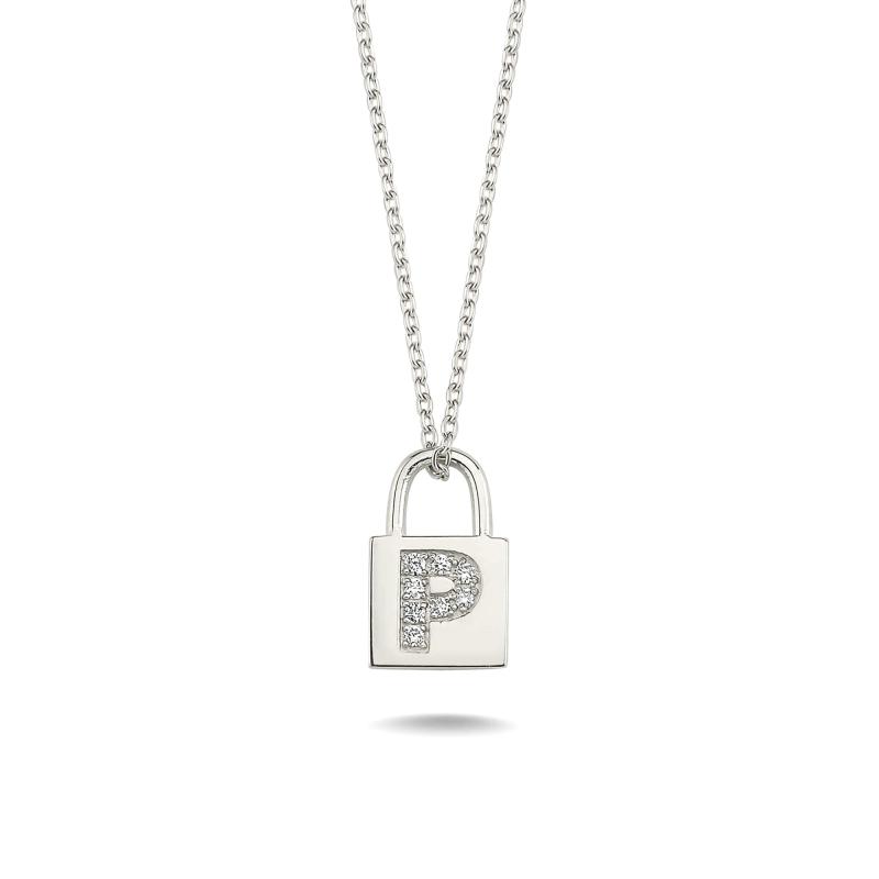 Diamond Lock Letter "P" Pendant Necklace