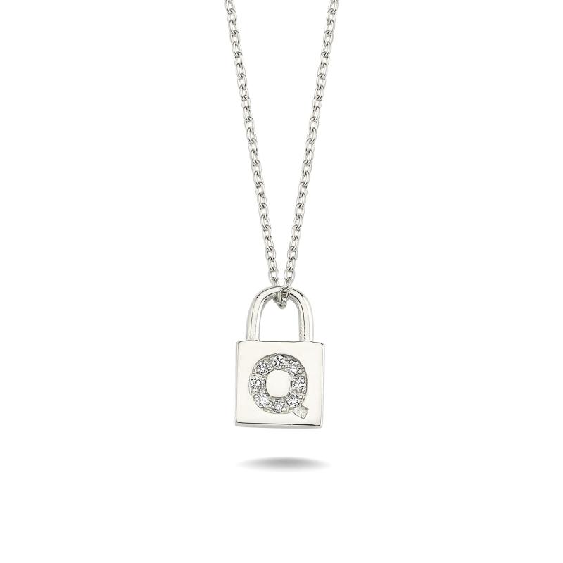 Diamond Lock Letter "Q" Pendant Necklace