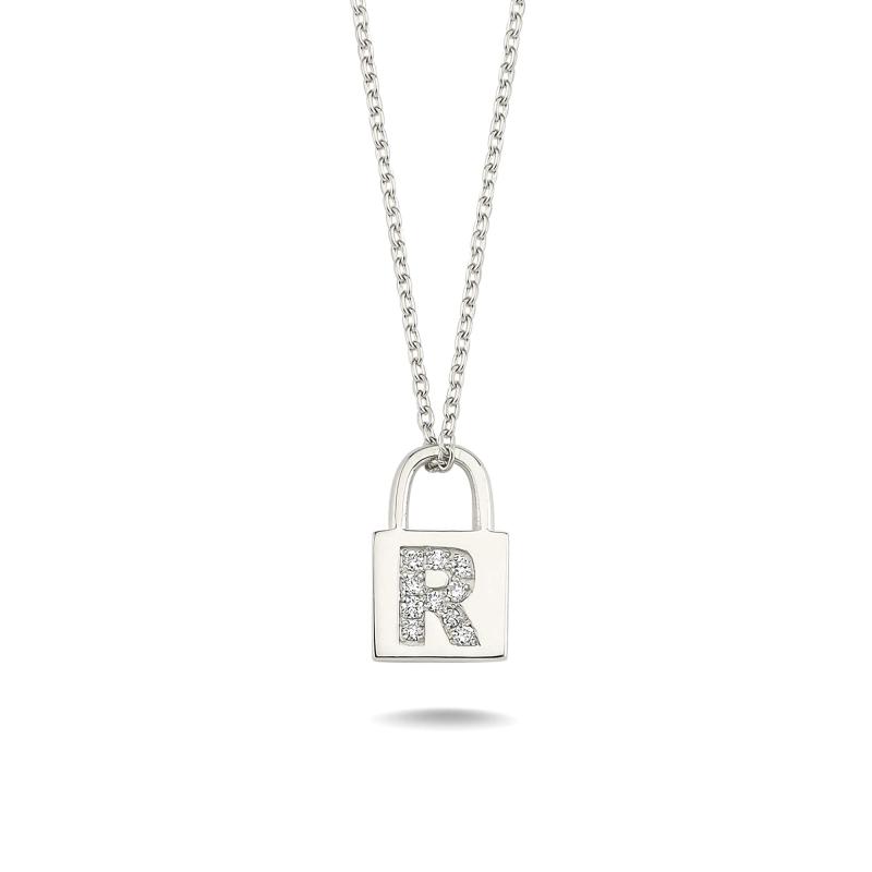 Diamond Lock Letter "R" Pendant Necklace