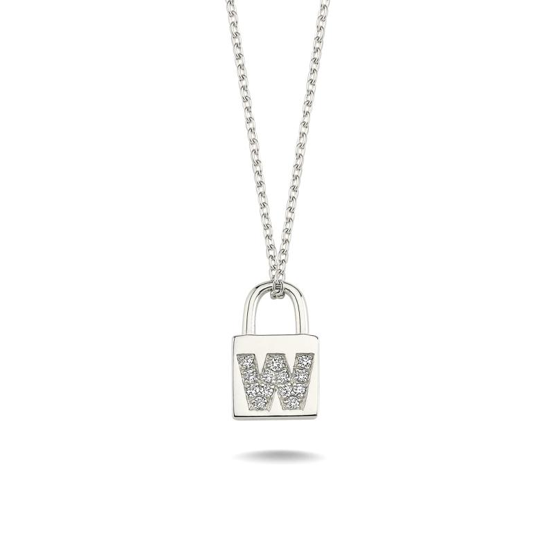 Diamond Lock Letter "W" Pendant Necklace