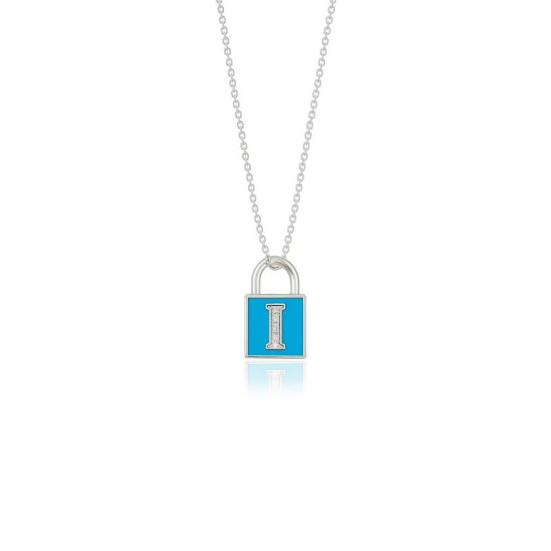 Diamond Lock Letter "I" Enamel Necklace