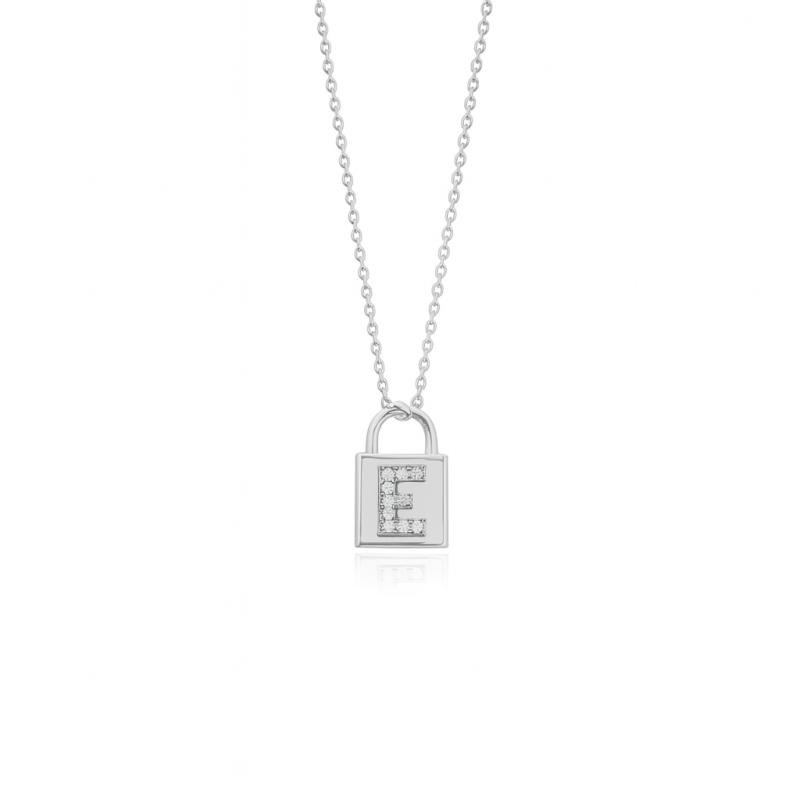 Diamond Lock Letter "E" Pendant Necklace