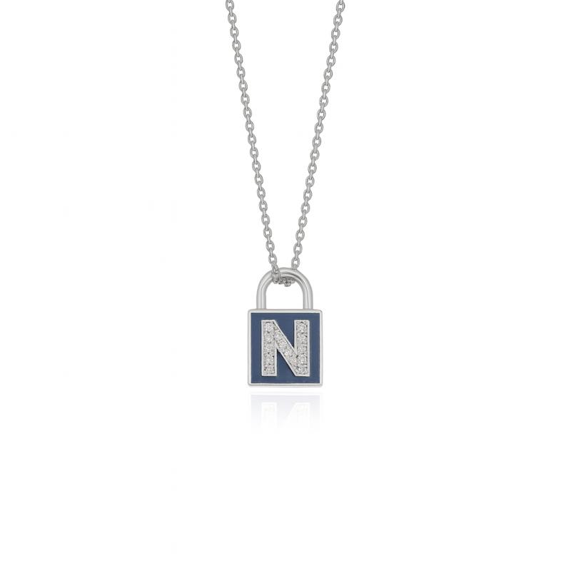 Diamond Lock Letter "N" Enamel Necklace