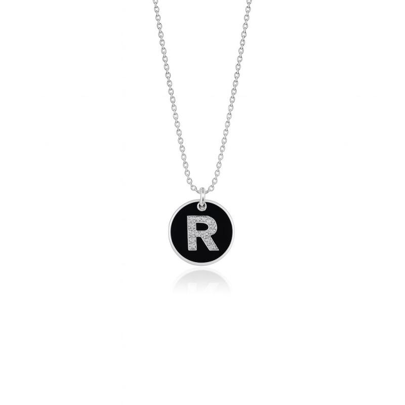 Diamond Letter "R" Enamel Necklace
