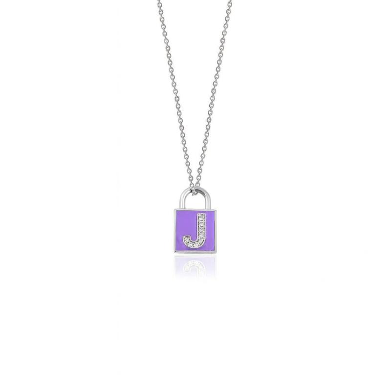 Diamond Lock Letter "J" Enamel Necklace