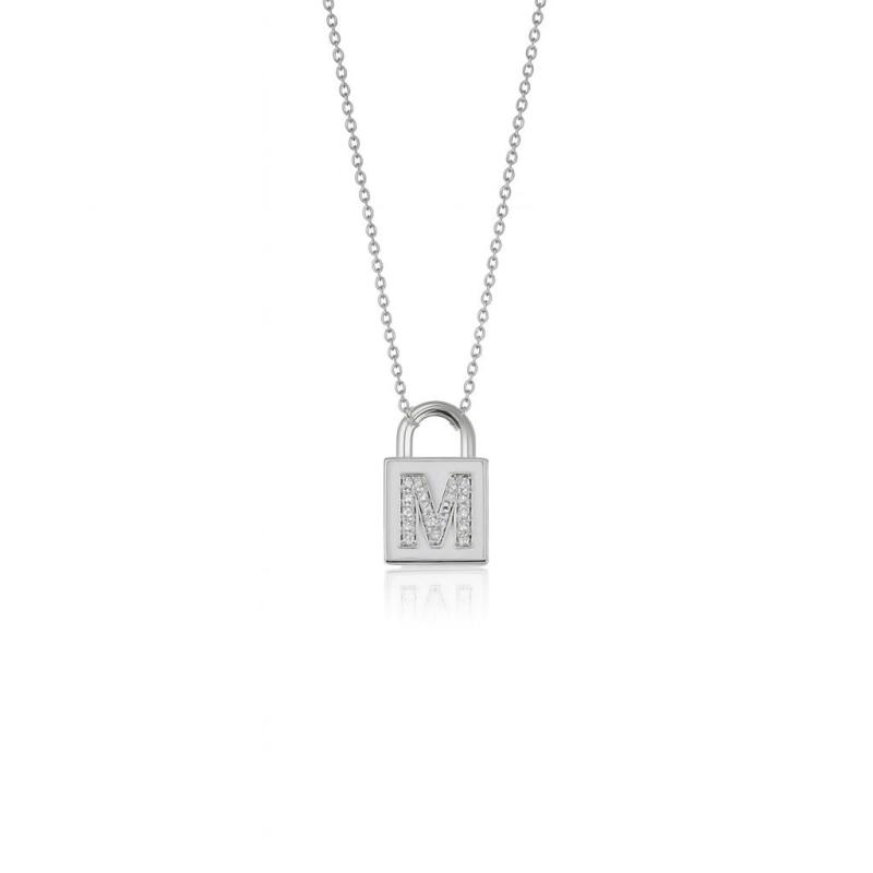 Diamond Lock Letter "M" Pendant Necklace