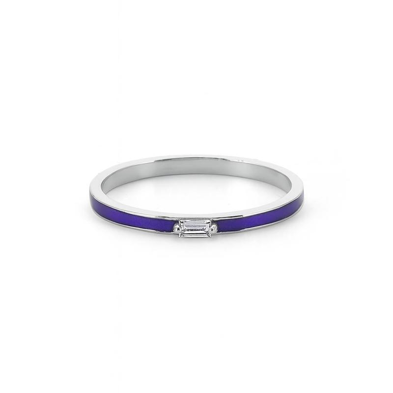 Baguette Diamond Navy Enamel Ring