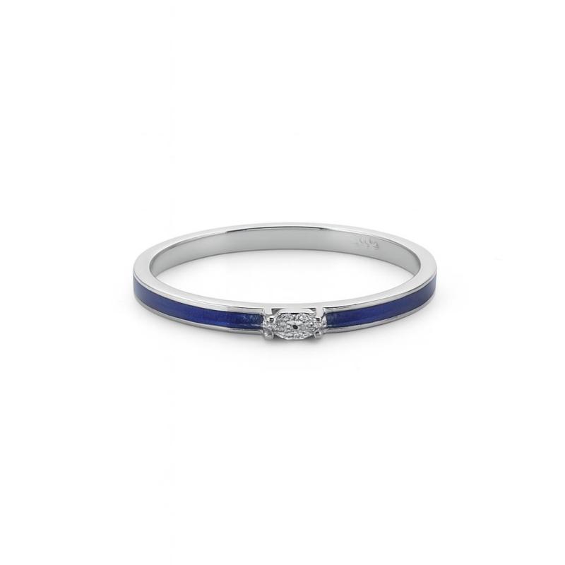 Marquise Diamond Navy Enamel Ring