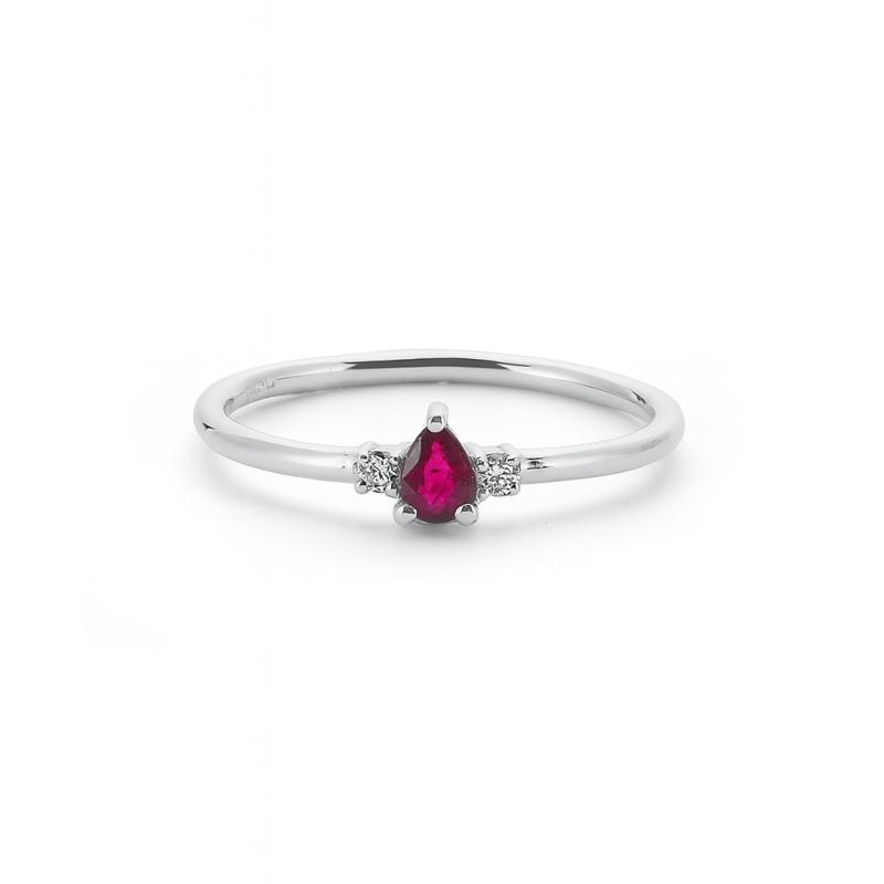 Minimal Pear Ruby Ring with Diamond Accents