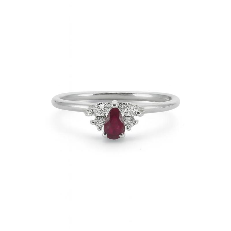Pear Ruby Ring with Diamond Accents