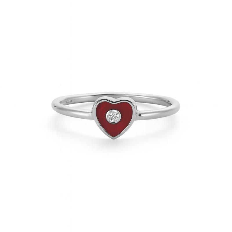Red Enamel Heart Ring with Diamond Accent