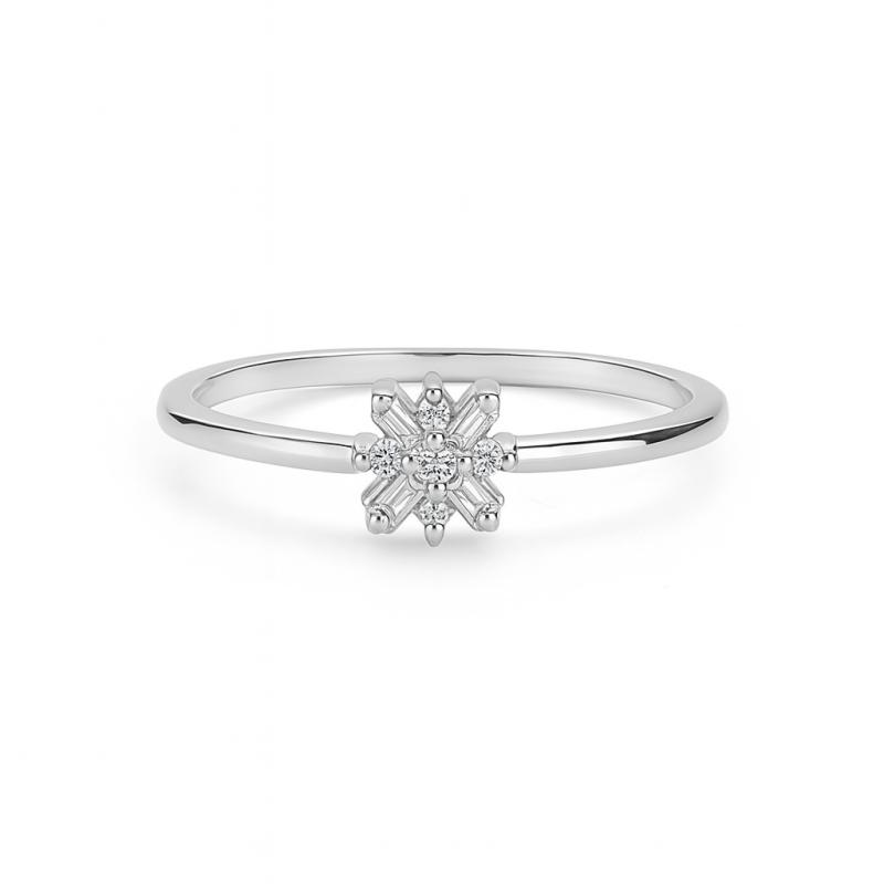 Baguette and Round Flower Diamond Ring