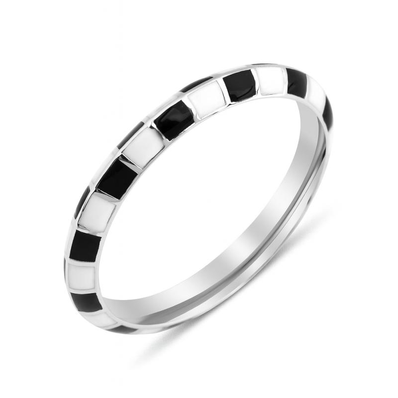 Checkerboard Pattern Black and White Enamel Gold Ring